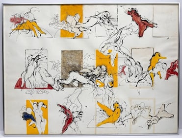 Kusler: Artist Unknown Mixed Media on Paper Abstract Figures