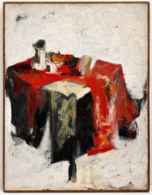 Kusler: Artist Unknown Midcentury Abstract Still Life Oil on Canvas