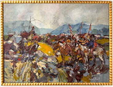 Kusler: Anton Sipos (b. 1938) Oil on Canvas Native Americans on Horseback