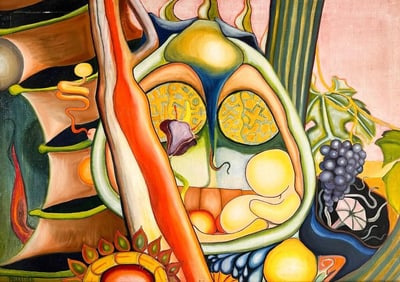 Kusler: Signed Pelletier Oil on Canvas Abstract Still Life 1967