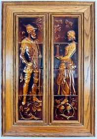 The American Encaustic Tile Company, Tenmoku Glazed Tile, Portrait of Man and Woman