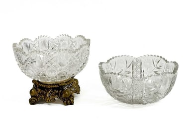 2 Pc Lot Russian Crystal Bowl & Crystal Footed Bowl