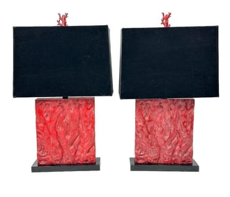 Kusler: Pair Contemporary Faux Red Coral Cast Resin Lamps