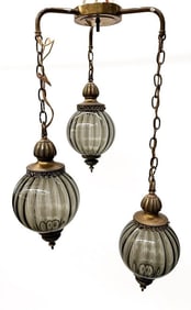 Vintage 1960s Midcentury Smoked Glass Three Globe Chandelier