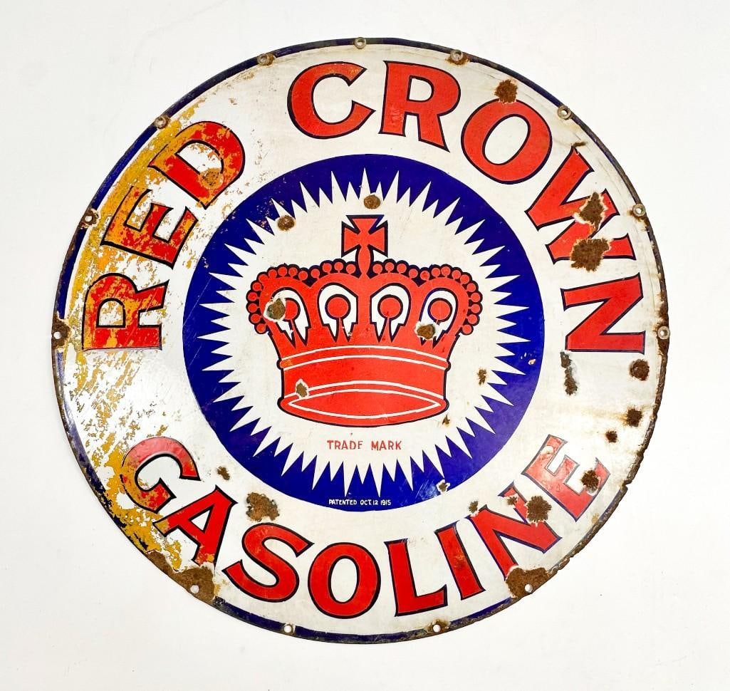 Vintage Red Crown Gasoline Porcelain Sign 29 Inch Diameter (1 of 10)