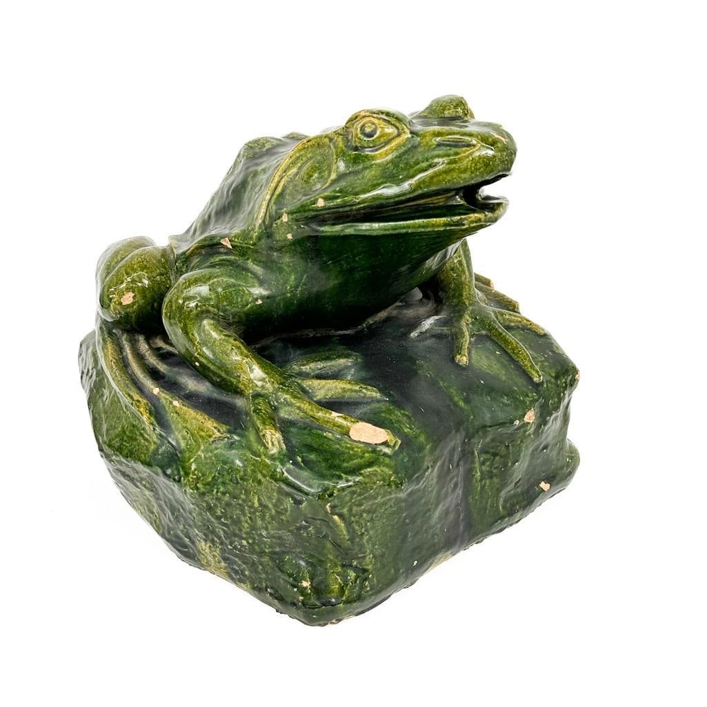 Kusler: Vintage Glazed Cement Frog Fountain 14.5 Inches Tall (1 of 13)