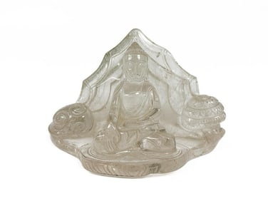 Kusler: Vintage Carved Clear Quartz Crystal Seated Buddha Figure