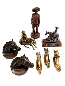 Nick Chavez Collection: Lot of 8 Western Themes Metal Bookends, Wall Hooks, Statues