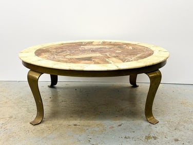 Kusler: Arturo Pani Fuller Midcentury Stone Mosiac, Resin & Brass Coffee Table
