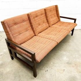Kusler: Midcentury Settee Sofa w/ Original Striped Upholstery