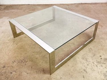 Leon Rosen Pace Collection Midcentury Chrome and Glass Coffee Table