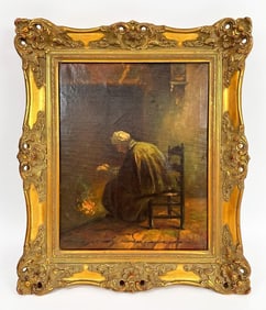 J. Spartus Haurvato (19th Century) Oil on Canvas, Old Woman by Fireside