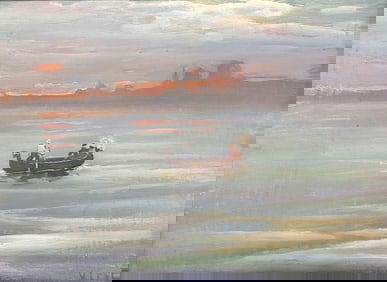 Vasili Levi (Russian, 1878-1954) Oil on Canvas, Night at Sea