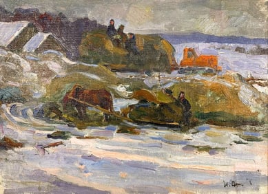 Izrail Mordikhovich Ashkenazi (b. 1917) Oil on Canvas, In The Field, 1961