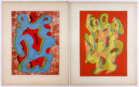 Kusler: Lot of 2 Philip A. Solman (20th Century) Mixed Media on Paper, Abstract, 1973