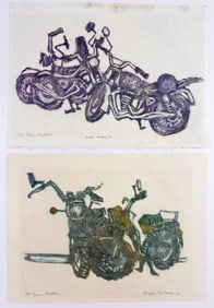 Kusler: Lot of 2 Philip A. Solman (20th Century) Lithographs, Motorcycle Artworks, 1976