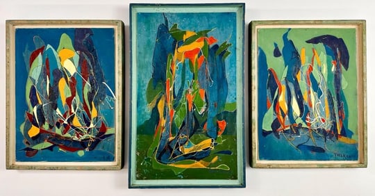 Kusler: Thel Knarr (20th Century) Oil on Board, Abstract Triptych