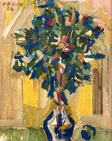 Kusler: Theodore S. Frano (20th Century) Oil on Art Board, Still Life Flowers, 1962
