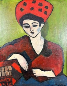 Kusler: Signed Bunten, Oil on Particle Board, Portrait of a Woman.