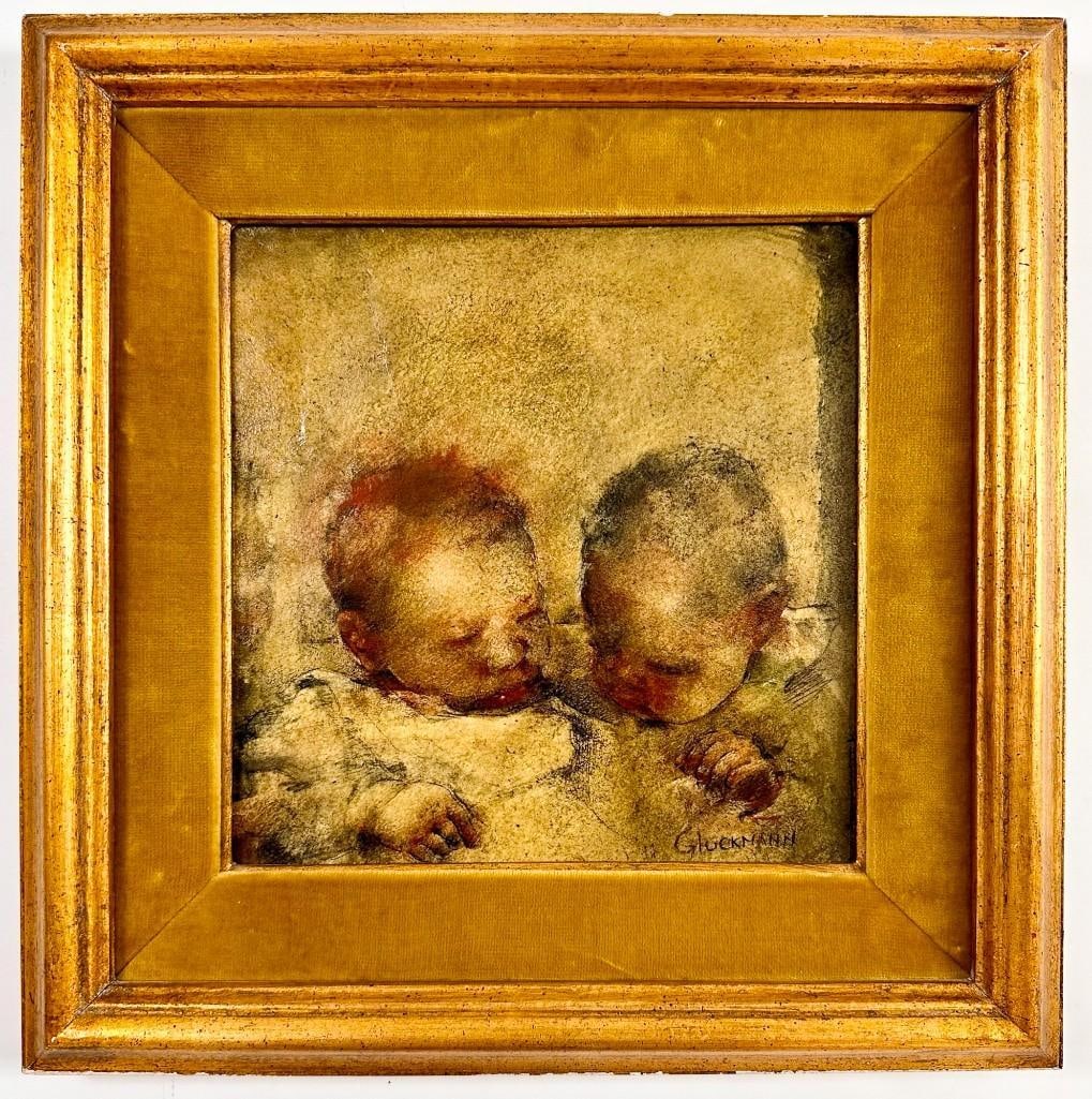Grigory Gluckmann (1898-1973) Mixed Media on Board, Deux Enfants / Two Babies (1 of 9)