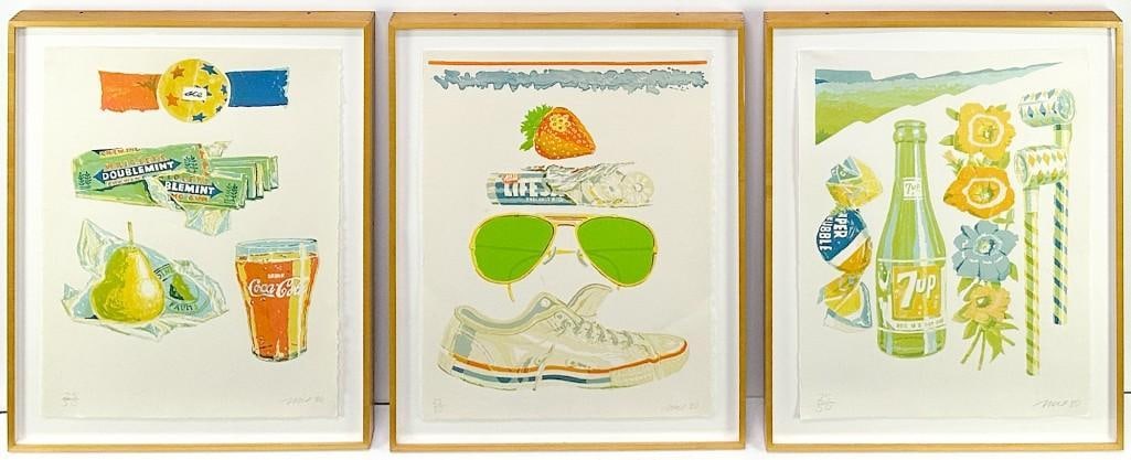 Don Nice (1932-2019) Lot of 3 Pencil Signed Numbered Lithographs: Don Nice (1932-2019) Lot of 3 Pencil Signed Numbered LithographsThis is a triptych depicting household items, foods and other familiar subjects. All three are mounted in acrylic frame. One has a label