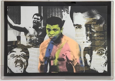 Steve Kaufman (1960-2010) Embellished Screenprint on Canvas, Muhammad Ali #4 (Silver), 1996