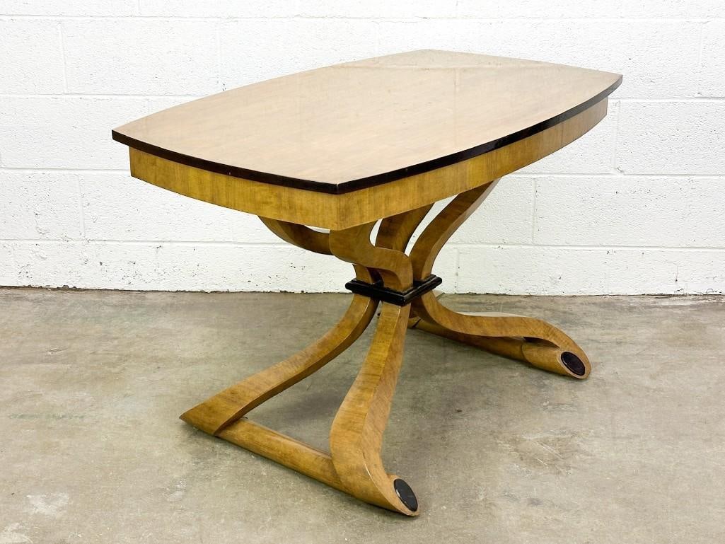 Rose Tarlow Rectangular Side Table: Rose Tarlow Rectangular Side TableThis is a charming side light wood table with dark color accents.Condition: Some surface chips particularly on black paint areas. Some wear to table top from water ri