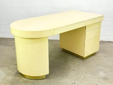 Style of Milo Baughman Modernist Light Yellow Lacquered Wood Desk
