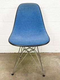 Eames Side Chair Blue Alexander Girard Pincheck Fabric on Parchment Fiberglass on Eiffel Base