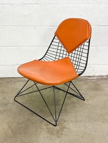 Eames Side Chair Orange Bikini Naugahyde Cover Over Black Wire on Aftermarket Cat's Cradle Base