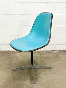 Eames Side Chair Robin's Egg Blue Naugahyde on Parchment Fiberglass on Swivel Base