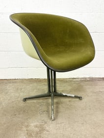 Eames Arm Chair Green La Fonda Fabric on Parchment Fiberglass on La Fonda Base