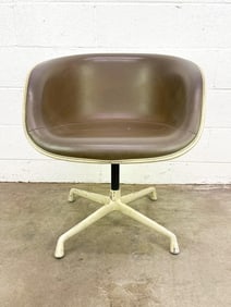 Eames Arm Chair Brown La Fonda Naugahyde on Parchment Fiberglass on White Aluminum Group Swivel Base