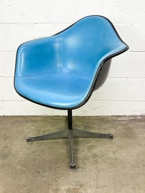 Eames Arm Chair Robin's Egg Blue Naugahyde on Black Fiberglass on Swivel Base