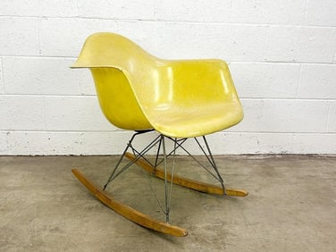 Eames Rope Edge Rocker Chair 1st Generation Yellow Fiberglass Shell w/ Original Rocker Base