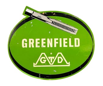 Vintage Greenfield Industrial Tooling Sign, Enamel on Masonite