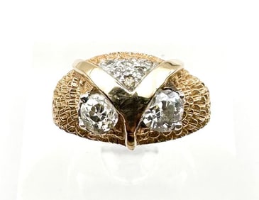 14K Gold Owl Ring with Diamonds