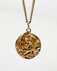 14k Gold St Christopher and Star of David Pendant w/ 10k Chain