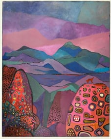 Percy North Knichmann (b. 1917) Oil on Canvas, Psychedelic Landscape With Peyote, 1987