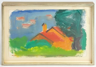 Paul Resika (b. 1928) Gouache on Paper, House and Village Fayence
