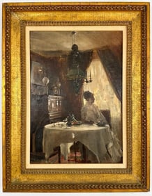 Paul Delance (1848-1924) Oil on Canvas, Woman and Interior