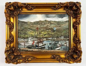 Robert Lebron (1928-2013) Oil on Canvas, Boats at Harbor