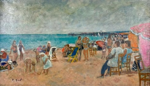 Francois Gall (1912-1945) Oil on Canvas, Beach Scene with Children