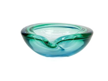 Midcentury Modern Blue Murano Art Glass Ashtray