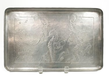Wendell August Forge Midcentury Aluminum Serving Tray Seahorse Motif