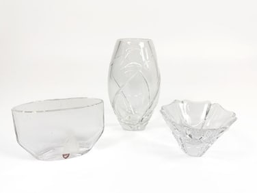 Lot of 3 Crystal Vases and Bowl, Tiffany & Co., Orrefors