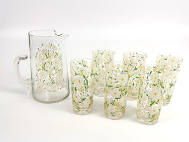 Set of Vintage Culver Daisy Highball Cocktail Glasses and Pitcher