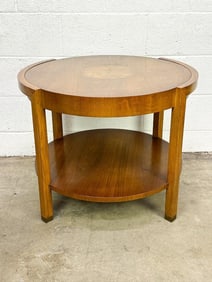 Lane Midcentury Round Burl Wood Tiered Side Table