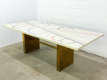 Custom Postmodern Marble Top Dining Table on Brass Wood Base