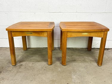 Pair Smith & Hawken Teak Wood End Tables